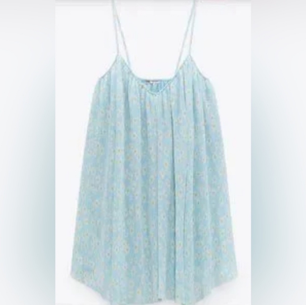 Zara Pleated Babydoll Dress Size Medium Spaghetti Straps With Daisy Print - Picture 6 of 15